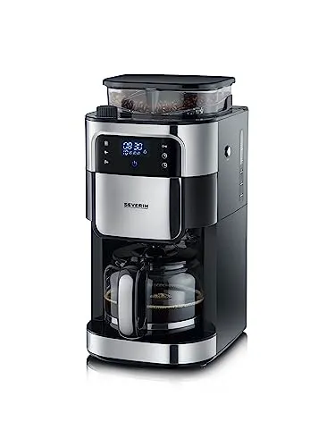 SEVERIN Cafetière Filtre Avec Broyeur, 1 000W, 1,4L, Jusqu'à 10 tasses, Sélecteur d'arôme, Ecran tactile, Inox Brossé/Noir,KA 4813, 43.50