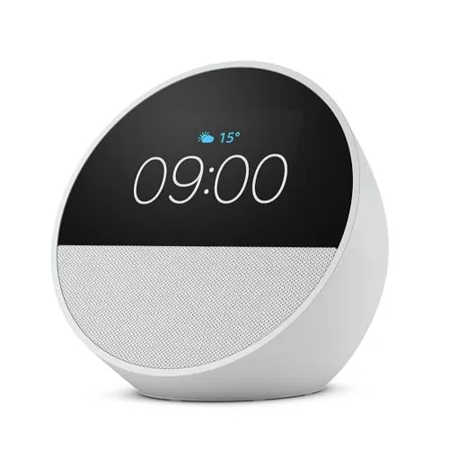 Amazon Echo Spot (neueste generation), smarter Wecker mit sattem Klang, Weiß, mit Alexa+ Early Access