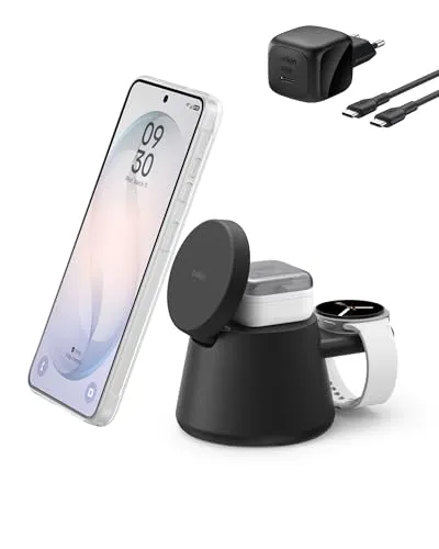 Belkin UltraCharge 3-in-1 Induktive Ladestation mit Qi2, 25W – Schwarz