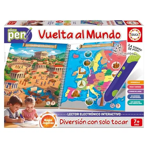 Educa - Educapen Una Vuelta por el Mundo | Juego Educativo para niños +7 años | Cuaderno con Preguntas y Lector electrónico | Niños 7 8 9 años (20323)