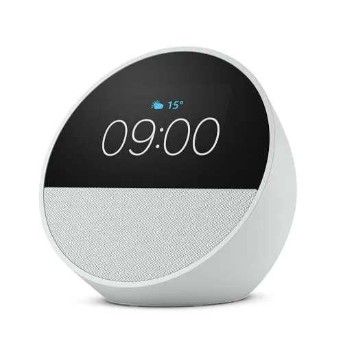 Amazon Echo Spot (modello 2024) | Sveglia intelligente con audio di qualità | Bianco, con Accesso Anticipato ad Alexa+