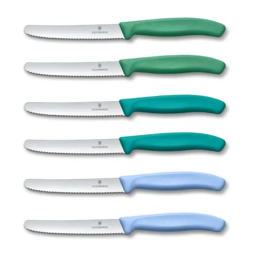 Victorinox Frühstücksmesser Set, 6-teilig, 11cm Wellenschliff, Farbig Grün
