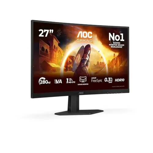 AOC C27G4ZXE 27 Zoll Curved, FHD Gaming Monitor, 280Hz, Fast VA Panel, 1ms GtG, HDR10, FreeSync Premium, (1920x1080 HDMI 2X 2.0 DP 1x 1.4) Schwarz