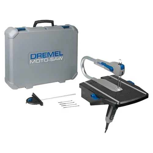 Dremel MS20 Moto-Saw Dekupiersäge, Kompakte 2-in-1-Tischkreissäge (70 W) mit 1 Zubehörteil und 5 Sägeblättern für seitliche und lange Schnitte in Weiches Holz, Laminat und Kunststoff