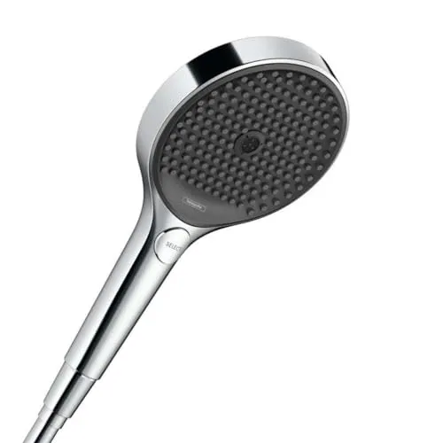 hansgrohe Rainfinity - wassersparender Duschkopf 9 l/min (EcoSmart), Handbrause mit 3 Strahlarten, runde Duschbrause (⌀ 130 mm), Sparduschkopf mit Antikalk-Funktion, Chrom