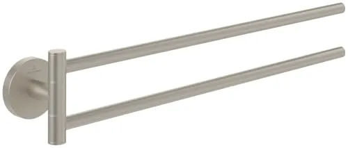 Villeroy & Boch Elements - Tender Handtuchhalter zweiarmig, Handtuchhalter Bad für Wandmontage, Handtuchstange aus Zink, Badetuchhalter rund, Länge 400 mm, Brushed Nickel Matt