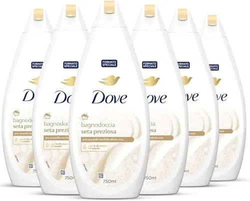 Dove Duschschaum aus Seide, Formel mit Dermo-natürlicher Feuchtigkeitsspender, mit 1/4 Feuchtigkeitscreme, dermatologisch getestet, Duschgel für Damen und Herren, 100% recycelte Flasche* 6 Stück x