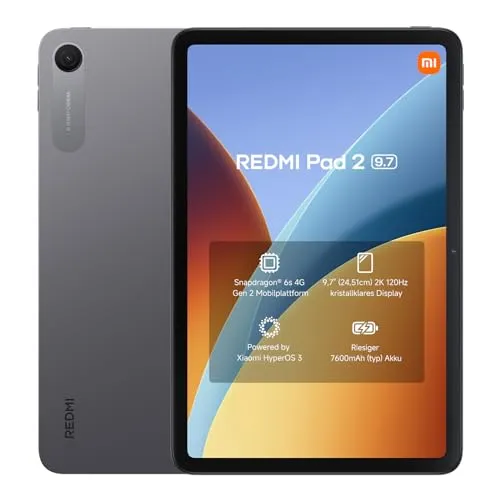 XIAOMI Redmi Pad 2 Tablet 9,7 Zoll, 4GB + 64GB, Snapdragon 6s Gen 2, 2K 120Hz Display, 7600mAh Akku, Graphite Grau, 3 Jahre Garantie, ohne Ladegerät
