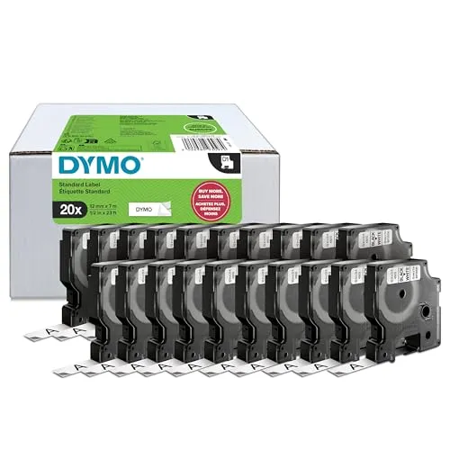 DYMO Original D1-Etikettenband | schwarz auf weiß | 12 mm x 7 m | selbstklebendes Schriftband | für LabelManager-Beschriftungsgerät | 20 Etikettenkassetten