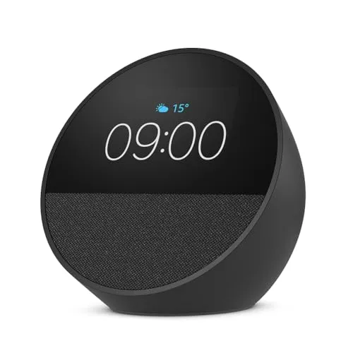 Amazon Echo Spot (modello 2024) | Sveglia intelligente con audio di qualità | Nero, con Accesso Anticipato ad Alexa+