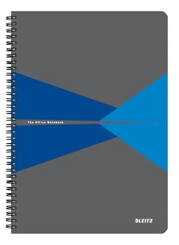 Leitz Office 46471035 Cahier A4 quadrillé à spirales, couverture en carton, ouverture à 360°, 180 pages/90 feuilles, papier certifié FSC (80 g/m²), pour bureau et école, bleu