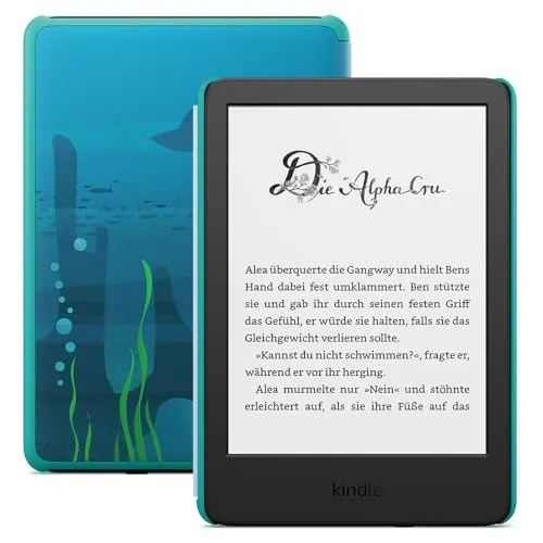 Amazon Kindle Kids (neueste Generation) – Falls das Gerät kaputtgeht, ersetzen wir es. Inklusive altersgerechter Bücher, Hülle, blendfreiem Bildschirm und schnellerem Umblättern–Ozeanentdecker-Design