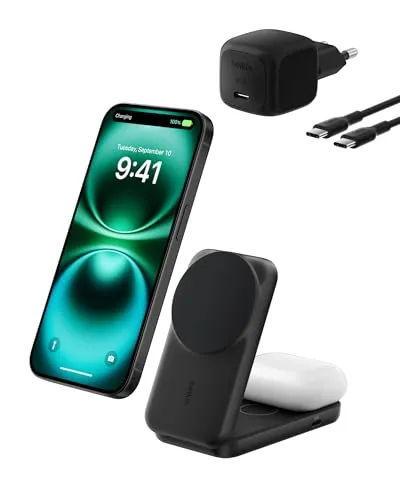 Belkin UltraCharge 2-in-1 Induktive Ladestation mit Qi2, 25W – Schwarz