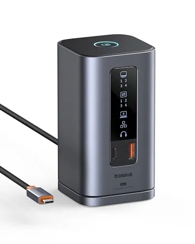 Baseus Spacemate 11 in 1 Docking Station 3 Monitor per Windows, con Display Intelligente, 4K HDMI/DP, 10Gbps USB-C/A, 100W PD, Ethernet，Audio, Compatibile con HP/Lenovo/Dell/Acer