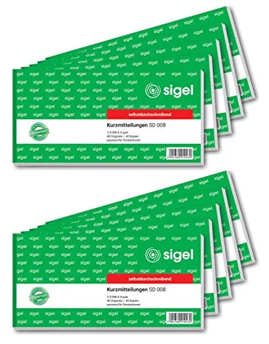 SIGEL SD008/10 - Blocco per comunicazioni brevi 1/3 A4 orizzontale, 2 x 40 fogli, autoscrivibile, confezione da 10