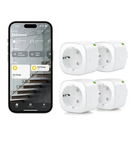 Eve Energy (Matter) pack de 4 – Enchufe inteligente, control remoto, privacidad 100%, compatible con Apple Home, Alexa, Google Home, SmartThings, requiere un router de borde Thread