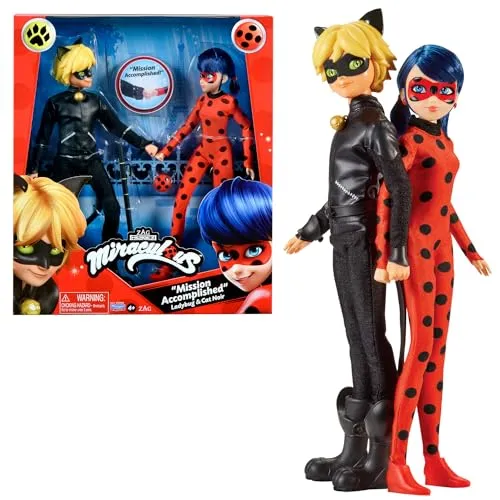 Bandai - Miraculous Ladybug – Pack de 2 poupées articulées 26 cm Ladybug & Chat Noir – Figurines articulées, accessoires inclus, personnages de la série – Coffret jouet pour enfant 4 ans et + - P50365