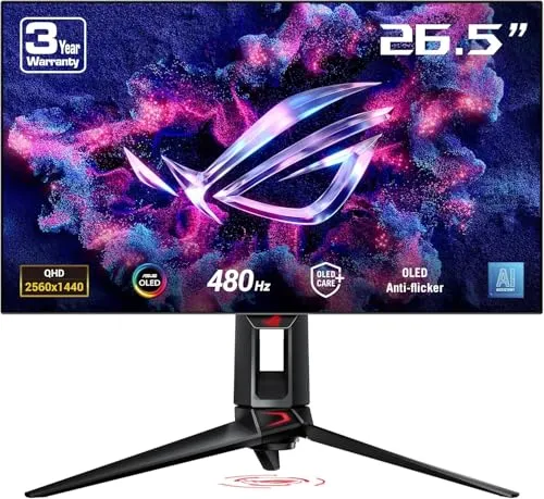 ASUS ROG Swift PG27AQDP Monitor 27", Quad HD WOLED (2560x1440), HDMI e DisplayPort, 0,03 ms (GTG), 480 Hz, Compatibile con G-SYNC, OLED Care+, Nero