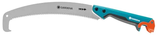 Gardena combisystem-Gartensäge 300 P gebogen: Astsäge für saubere Astschnitte, Sägeblattlänge 340 mm, mit Räumhaken, hartverchromt, Abrutschstopp, Präzisionszahnung mit 3-Seiten-Schliff (8739-20)