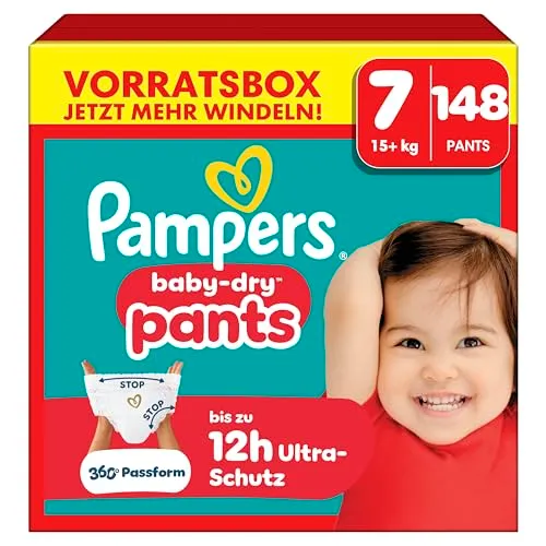 Pampers Baby-Dry Pants Größe 7, 148 Windeln, 15kg+