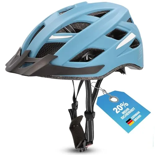 FISCHER Erwachsene Fahrradhelm, Radhelm, Cityhelm Urban Plus Chicago, L/XL, 58-61 cm, blau, mit integriertem LED-Rücklicht