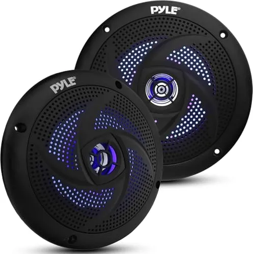 Pyle Altavoces Marinos de 5.25”, Estereo, Exterior, Resistentes al Agua e Intemperie, Luces LED, 180V, Un par