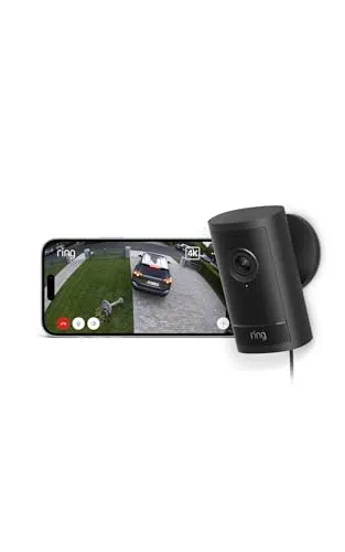 Ring Caméra extérieure Pro sur secteur (Outdoor Camera Pro, nouvelle génération), Caméra de surveillance, Retinal Vision 4K, zoom jusqu'à 10X, Essai gratuit de 30 jours de l'abonnement Ring