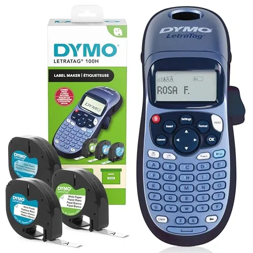 DYMO LetraTag LT-100H Beschriftungsgerät Handgerät | Tragbarer Etikettendrucker mit ABC Tastatur | mit Papieretikettenweißen & transparenten Kunststoffetiketten | Ideal fürs Büro & zu Hause