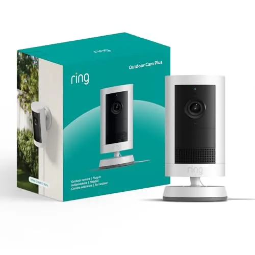 Ring caméra extérieure Plus avec adaptateur secteur (Outdoor Camera Plus Nouvelle génération) | Vidéo grand angle en 2K I à installer soi-même | Essai gratuit de 30 jours de l'abonnement Ring