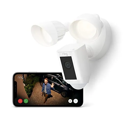 Ring videocamera Plus con proiettori cablata (Floodlight Cam Wired Plus) | Telecamera di sorveglianza wifi per esterno con HD video, audio bidirezionale e sirena | Ring Home: 30 gg. prova gratuita