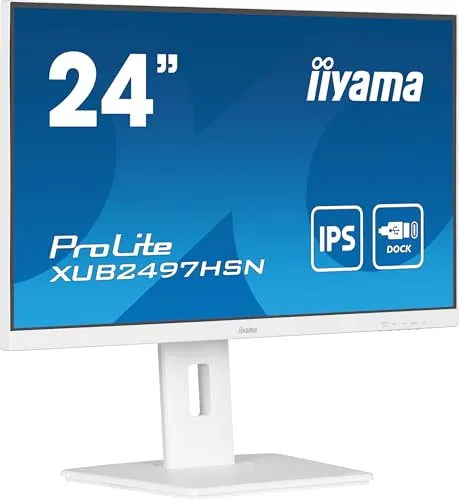 iiyama Prolite XUB2497HSN-W2 60,5cm 23,8" IPS LED-Monitor Full-HD 100Hz HDMI DP-in/Out DaisyChain USB3.2 USB-C Dock 65W LAN Slim-Line Höhenverstellung Pivot Adaptive Sync weiß