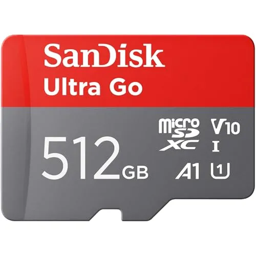 SANDISK 512 GB Ultra Go Micro SDXC Speicherkarte + SD Adapter (Für Android Smartphones und Tablets, bis zu 150 MB/s Lesegeschwindigkeit) A1, Full HD Video, UHS-I, Class 10, U1, Für Amazon
