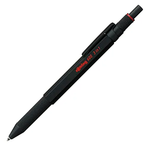 rOtring 600 3-in-1-Schreibgerät mit Kugelschreiber und Druckbleistift | Kugelschreiber mit 2 feinen Spitzen (schwarze und rote Tinte) | 1 Druckbleistift mit Spitze (0,5-mm-Mine) | Schwarz