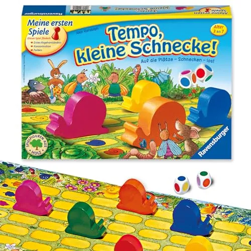 Ravensburger Kinderspiel 21420 - Tempo kleine Schnecke, Das spannende Schneckenrennen, Brettspiel und Gesellschaftsspiel für Mädchen und Jungen, 2-6 Spieler, ab 3 Jahren