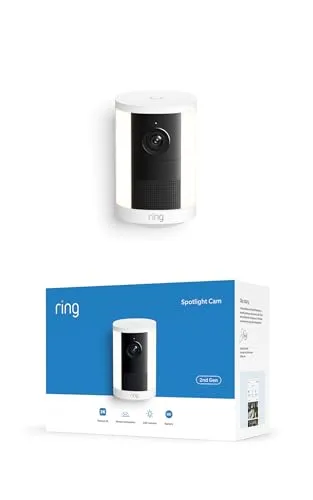 Ring Spotlight Kamera (Spotlight Cam), Akku (neueste Generation), Weitwinkel-Video in Retinal 2K, optimierter 6x-Zoom, bewegungsaktivierte Spotlights, 30-tägiger Gratiszeitraum für Ring-Abonnement