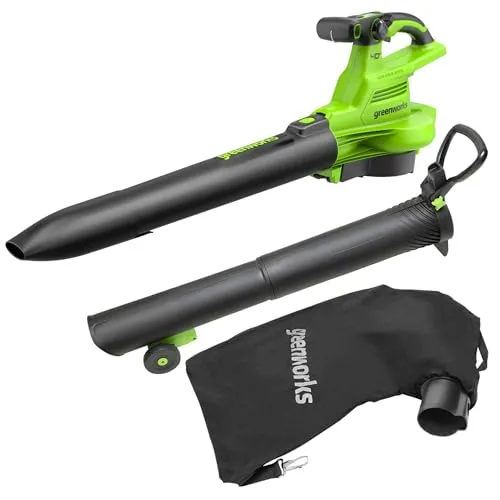 Greenworks 40V Aspiratore Soffiatore a Batteria per Foglie, con Motore Brushless, 370 km/h, 14.17 m³/min, Sacco di Raccolta da 45L, SENZA Batteria e Caricabatterie, Garanzia 3 Anni GD40BVII