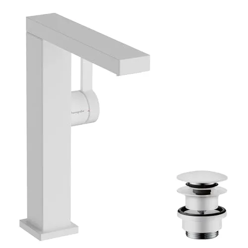 hansgrohe Tecturis E - Rubinetto per lavabo con push-open, risparmio energetico (CoolStart), Miscelatore lavabo risparmio idrico (EcoSmart) con altezza bocca 211 mm, bianco opaco, 73060700