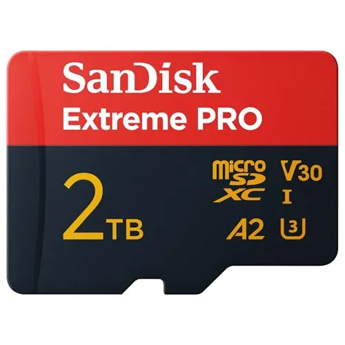 SanDisk Extreme PRO 2TB scheda microSDXC + adattatore SD (Per Action Cams, Droni, Smartphones, Velocità fino a 250 MB/s, 5K, 4K UHD) Con prestazioni app A2, RescuePRO Deluxe, UHS-I, Class 10, U3, V30