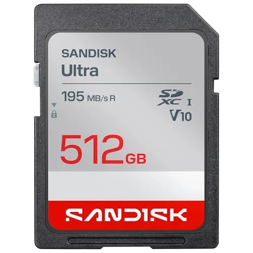 SANDISK Ultra SDXC UHS-I-Karte 512 GB (bis zu 195 MB/s Lesegeschwindigkeit, Full-HD-Video, V10, U1, C10) SANDISK App