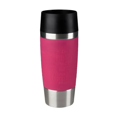 Emsa Travel Mug Classic Thermobecher, 360 ml, Isolierbecher hält 4h heiß, 8h kalt, 100 Prozent dicht, auslaufsicher, Quick-Press-Verschluss, 360 Grad-Trinköffnung, Kaffeebecher to go, Himbeer, 513550