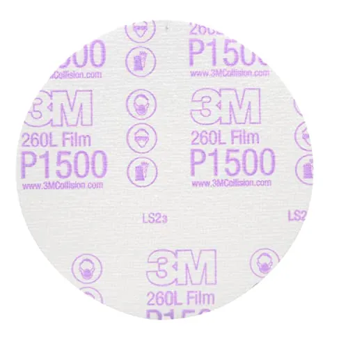 3M Hookit 00950 Lot de 100 disques abrasifs de Finition, Envers pelliculé, 6"/15 cm, Grain 1500+, résistant à la déchirure, ponçage d’Enduit Transparent, Finition de Peinture, élimination de défauts