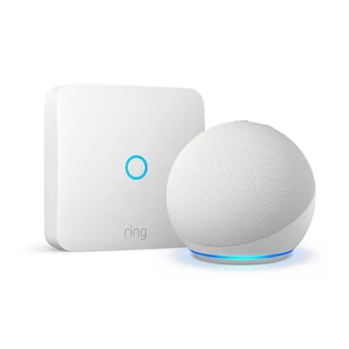 Ring Intercom + Echo Dot (Ultimo modello), Bianco ghiaccio, apri il portone con la voce tramite Echo Dot, con Accesso Anticipato ad Alexa+