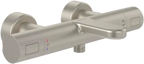Villeroy & Boch Universal Taps & Fittings Badewannenthermostat, Badewannenarmatur mit Verbrühschutz und Sicherheitssperre bei 38°, Mischbatterie Badewanne Aufputz, rund, Brushed Nickel Matt