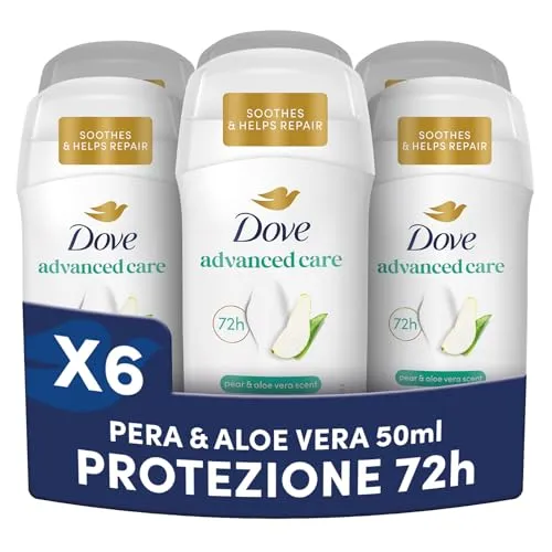 Dove Deodorante Stick Go Fresh Pera e Aloe Vera, Deodorante Antitraspirante, Protezione Fino a 72 Ore, con Pro-Ceramide Technology e Ingredienti Idratanti, Deodorante Uomo e Donna, 6 Pezzi da 50ml