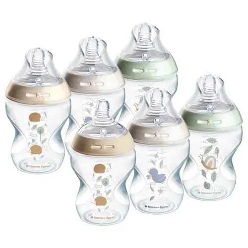 Tommee Tippee Biberones, biberón anticólicos Natural Start, 260 ml, pack de 6, tetina anatómica para un agarre natural, válvula anticólicos, decorado