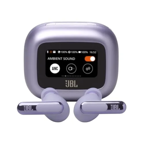 JBL Live Beam 3, Wireless Earbud-Kopfhörer mit Bluetooth, 48 Stunden Akkulaufzeit, True Adaptive Noise Cancelling und hochauflösendem JBL Signature Sound, IP55 wasserfest, mit Ohrstöpseln, Lila