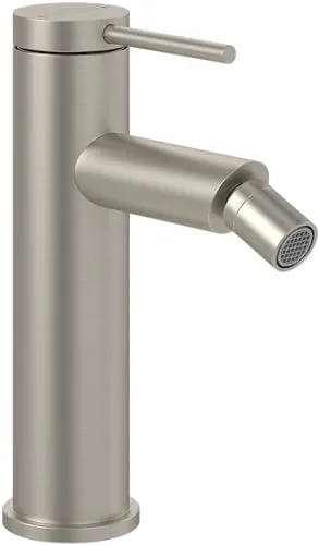 Villeroy & Boch Loop & Friends Einhebel-Bidetarmatur, Bidet Wasserhahn mit Zugstange und Keramikkartusche, Bidetmischer wassersparend, Auslauf Höhe 130mm, rund, Brushed Nickel Matt