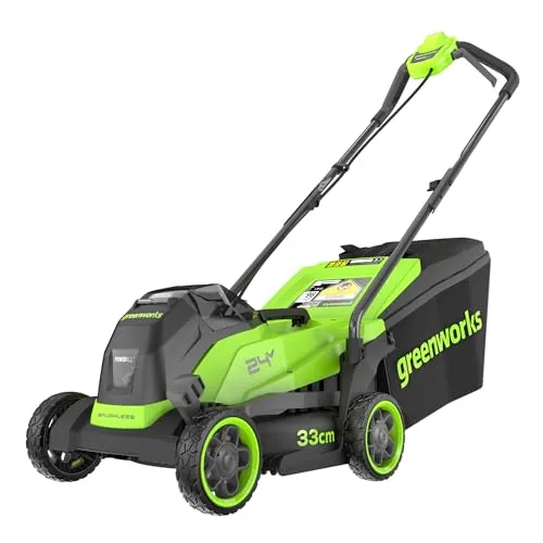 Greenworks 24V Tagliaerba a batteria, larghezza di taglio 33 cm, fino a 280 m², regolazione altezza taglio centrale 6 posizioni 25-70 mm, senza batteria e caricabatteria, Garanzia 3 Anni - LM3302