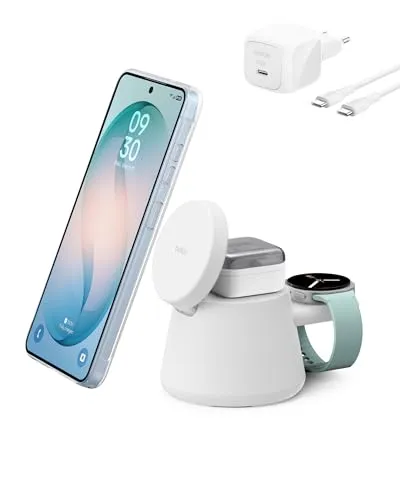 Belkin UltraCharge 3-in-1 Induktive Ladestation mit Qi2, 25W – Weiß