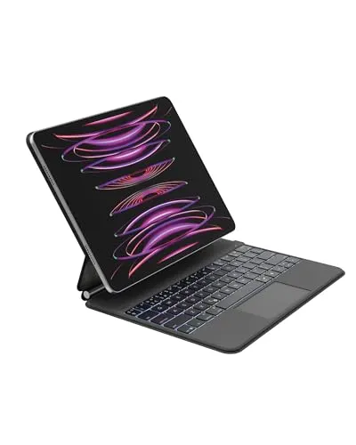 Belkin Pro iPad Tastaturhülle mit Magnetständer, beleuchtete Bluetooth‑Tastatur, Trackpad‑Gesten, Apple Pencil Stauraum, Premium‑Leder, QWERTZ, Medientasten, für iPad Air 13” M2/M3/M4, Pro 12.9”